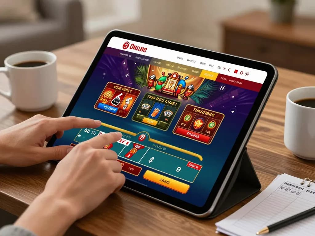 Engaging in online gaming with 99win, showcasing a tablet interface and strategy notes amid a cozy home setting.