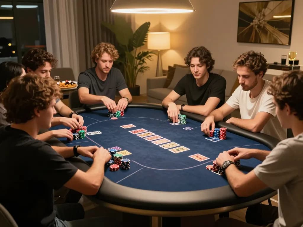Players enjoying a thrilling poker night at home, reflecting the excitement of 88CLUB entertainment and strategy.