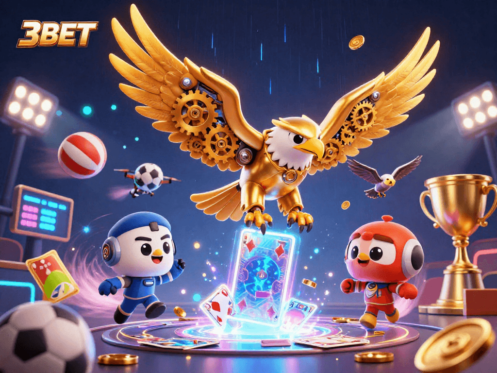 Experience the thrill of 3BET sports betting with a vibrant 3D illustration featuring dynamic game elements.