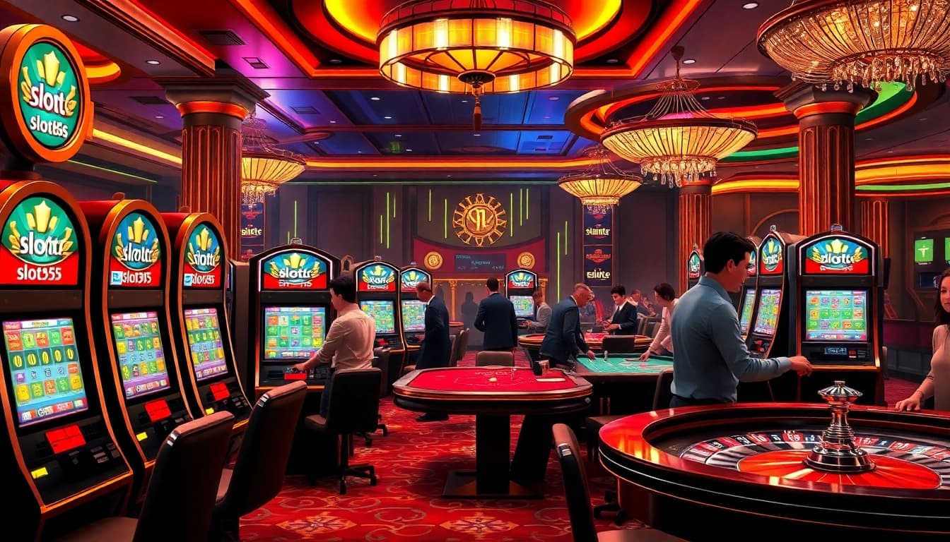 Players enjoying slot365 gaming experience in a luxurious casino setting.