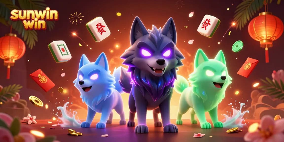 Join the excitement of sunwin win with dynamic ghostly wolves in a colorful casino scene.