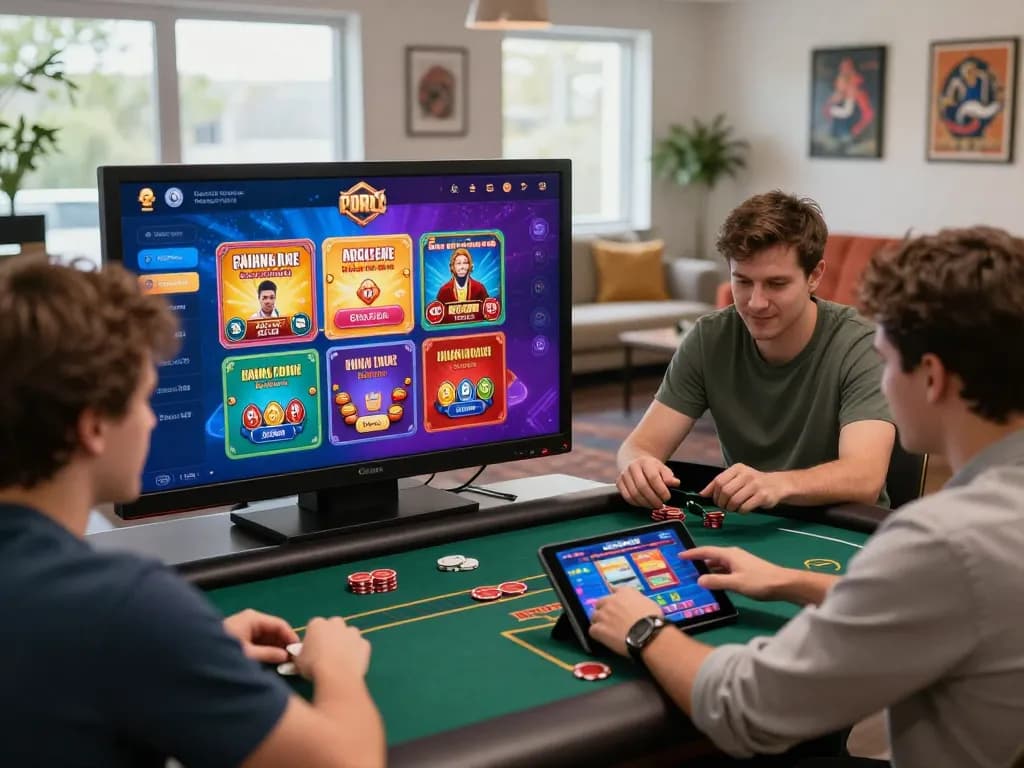 MAY88 chính thức online gaming scene with enthusiastic players engaging in virtual casino games and promotions