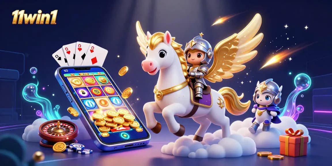 11win1 captivating mobile gaming with a celestial theme, showcasing vibrant slots and dynamic characters.