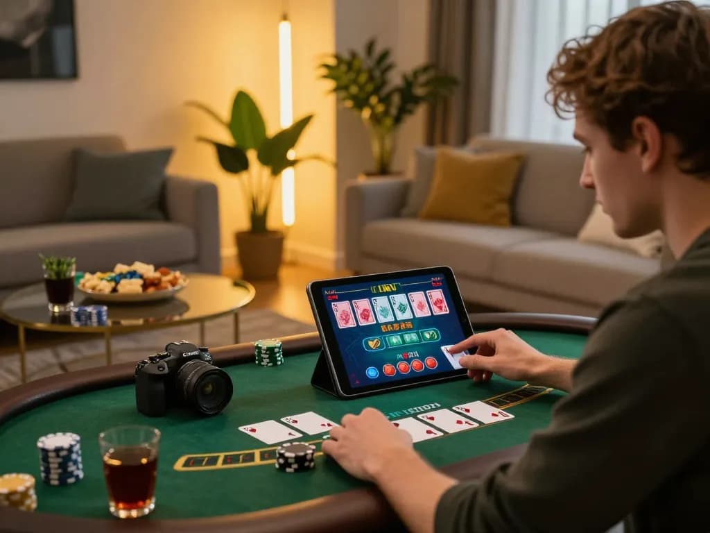 Engaging in mm88 đăng nhập for live dealer blackjack on a tablet with strategic focus.