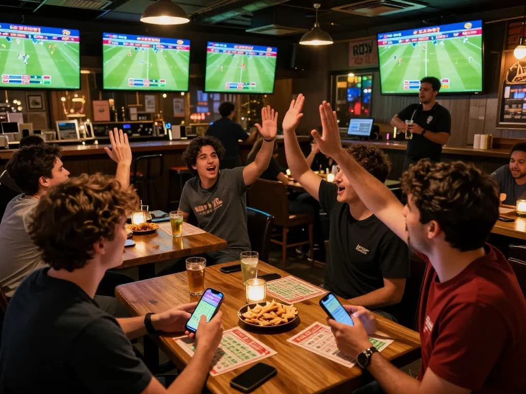 Tỷ số trực tuyến 7m displayed on screens as fans celebrate their sports bets.