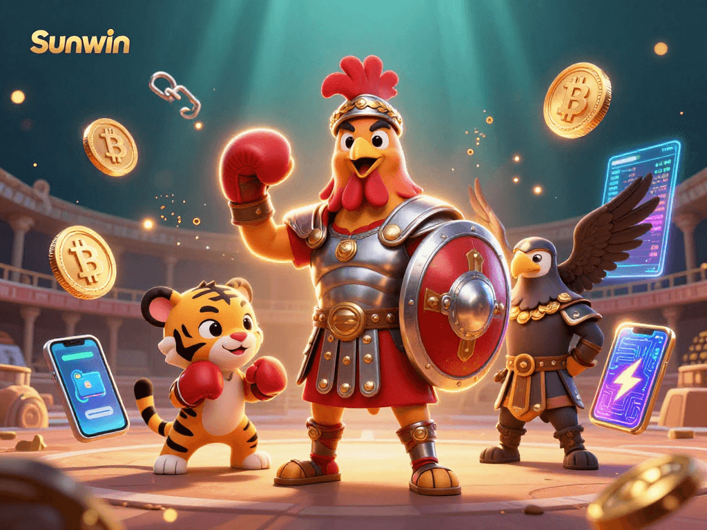 Experience thrilling wins at Sunwin with gamified battles featuring animated characters and crypto elements.