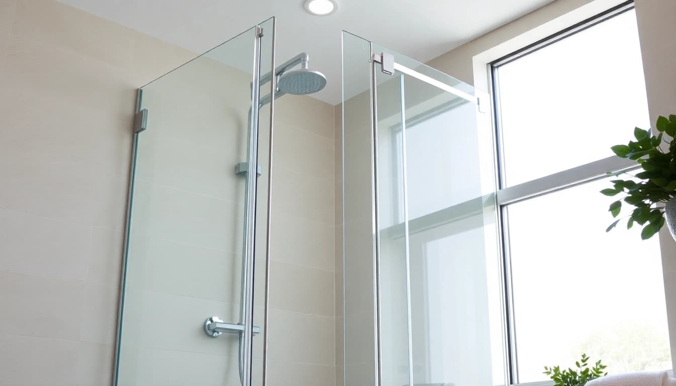 Duschkabine 90x90 in einem modernen Badezimmer mit eleganten Glaswänden und chromfarbenen Armaturen.