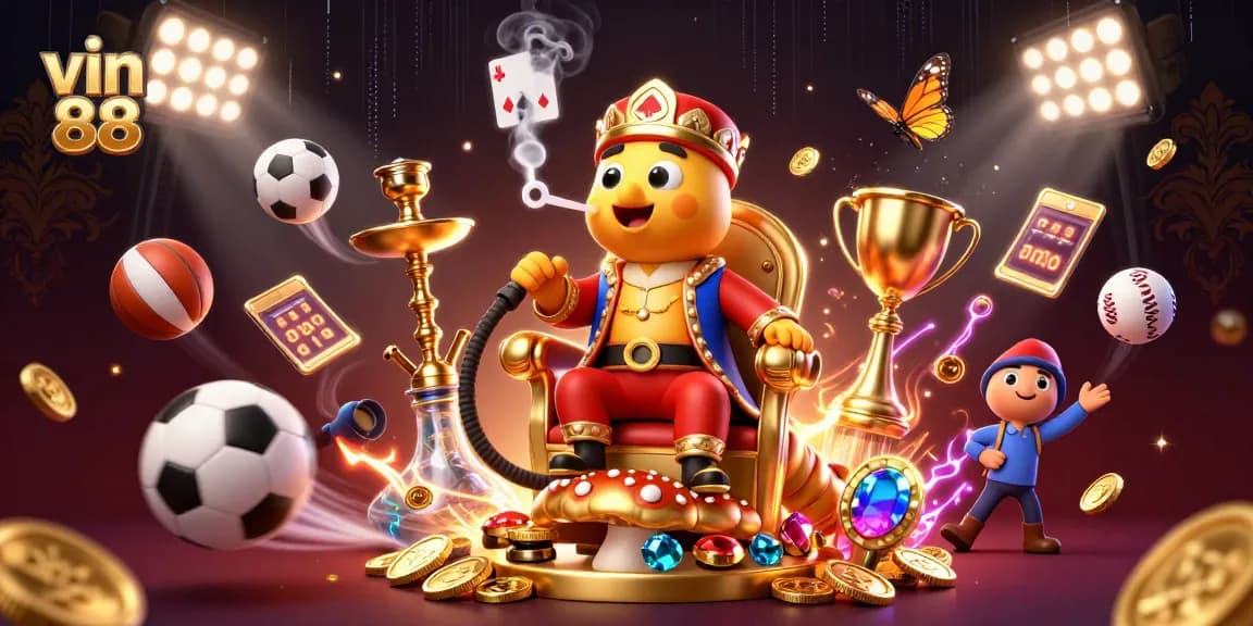 Win big with vin 88 as a caterpillar master leads the game in a vibrant casino illustration.