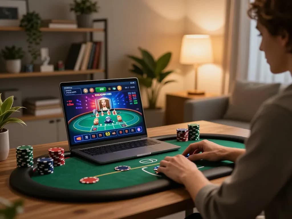 Engaging online gaming experience at nhà cái lv88, showcasing a player focused on poker strategy.