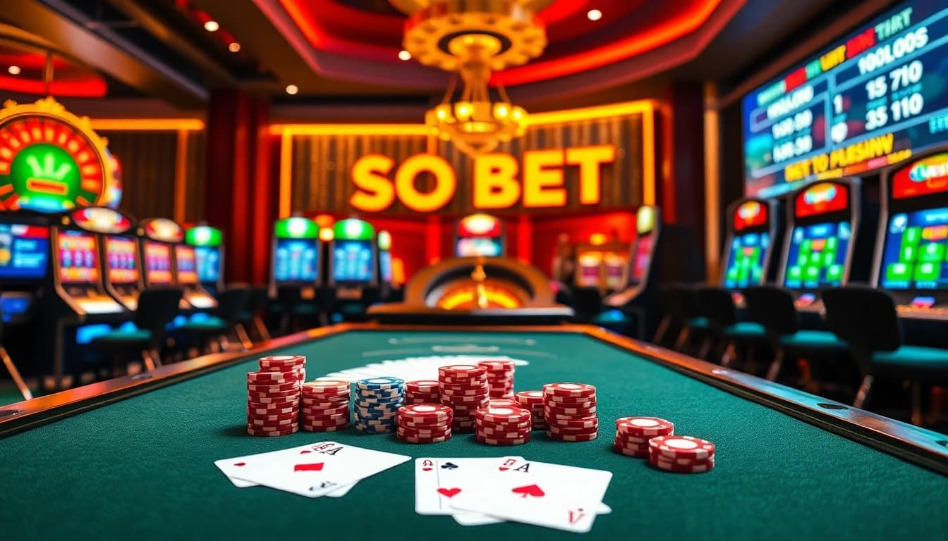 Engaging scene of SOIBET ออนไลน์ featuring dynamic casino elements, inviting players to enjoy gambling excitement.