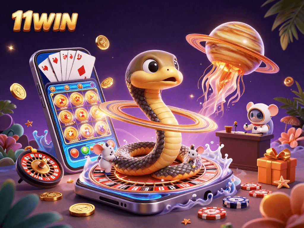 Experience thrilling bets at 11WIN with dynamic gaming visuals and vibrant cosmic characters.