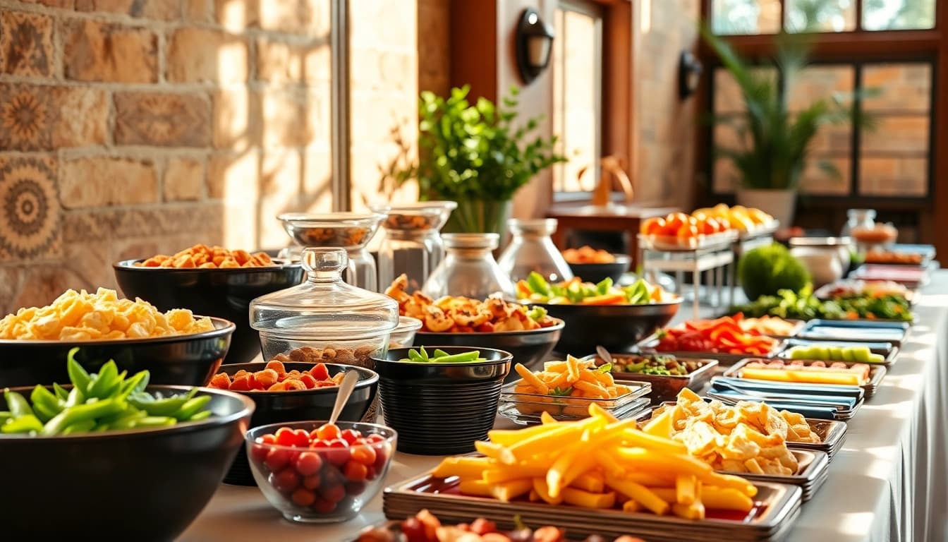 Catering Buffet mit frischen Gerichten und stilvollen Präsentationen für jede Veranstaltung.