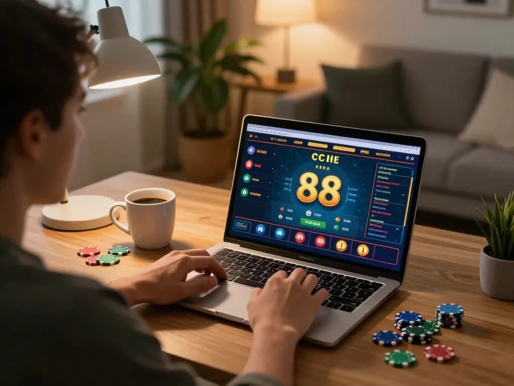 Engaging in online gambling with sc 88 game, showcasing excitement and strategy at home.