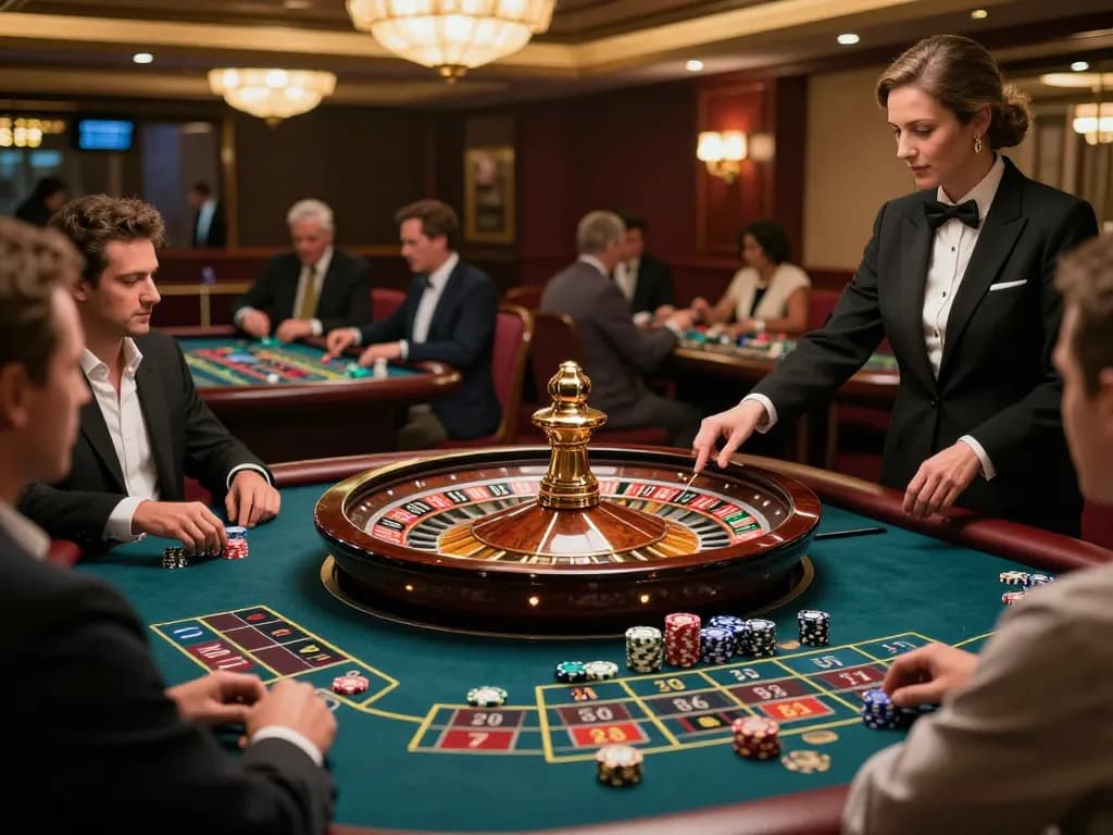 Bsport players engaged at a roulette table, focusing on the thrilling spin of the wheel with chips placed carefully.