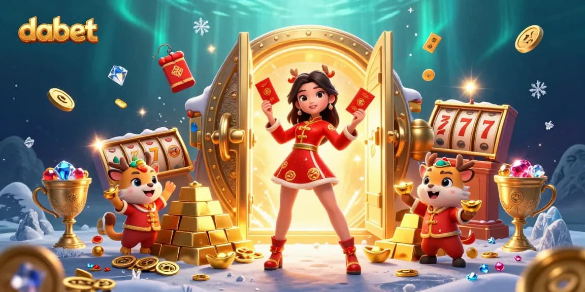 Join the fun at dabet with vibrant characters celebrating casino wins amid treasure and luck.
