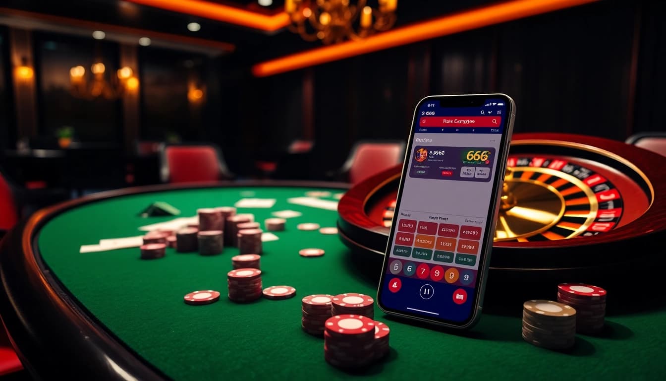Exciting gambling atmosphere at s666 casino table featuring poker chips and cards.