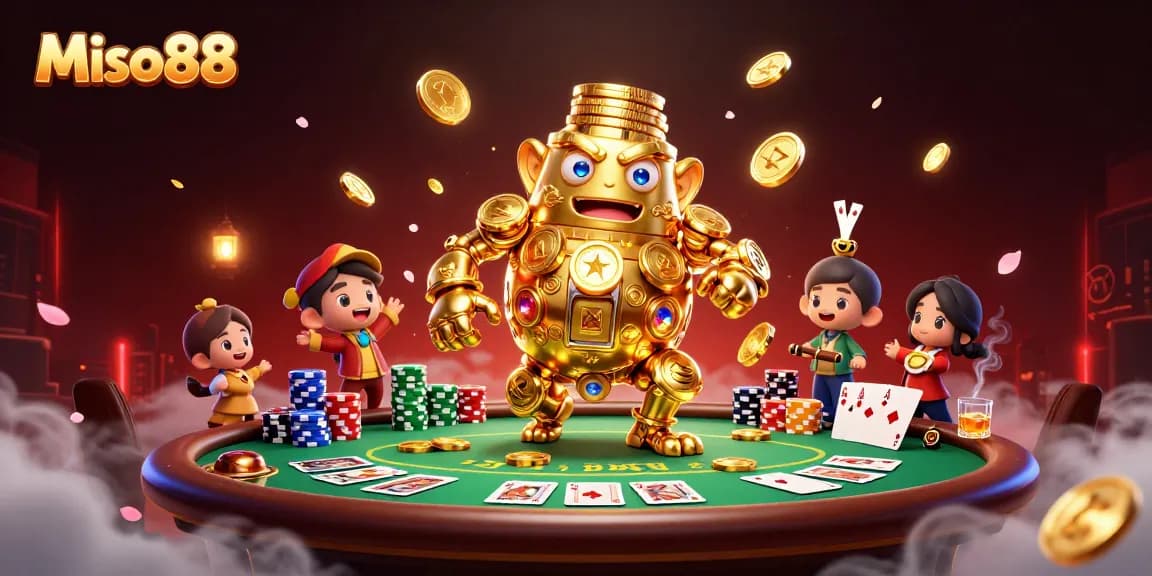 Experience Miso88's vibrant casino world with a dynamic scene showcasing high-stakes poker and excitement.
