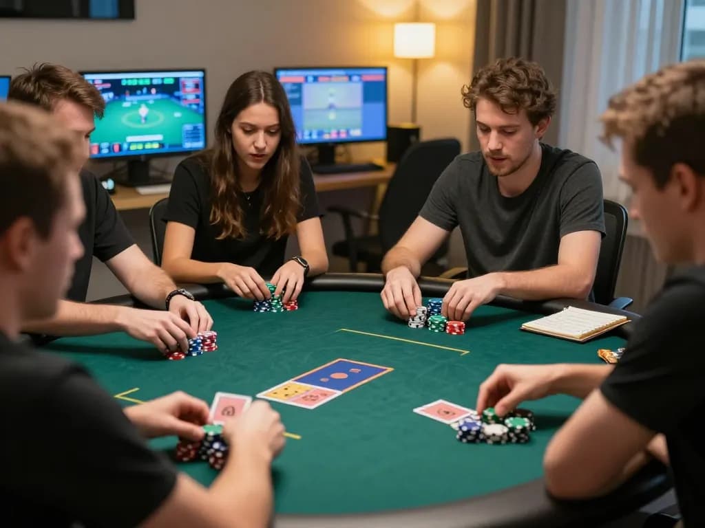 Players engaging in online poker at home with SC88 Link visible in their gameplay, showcasing strategy and excitement.