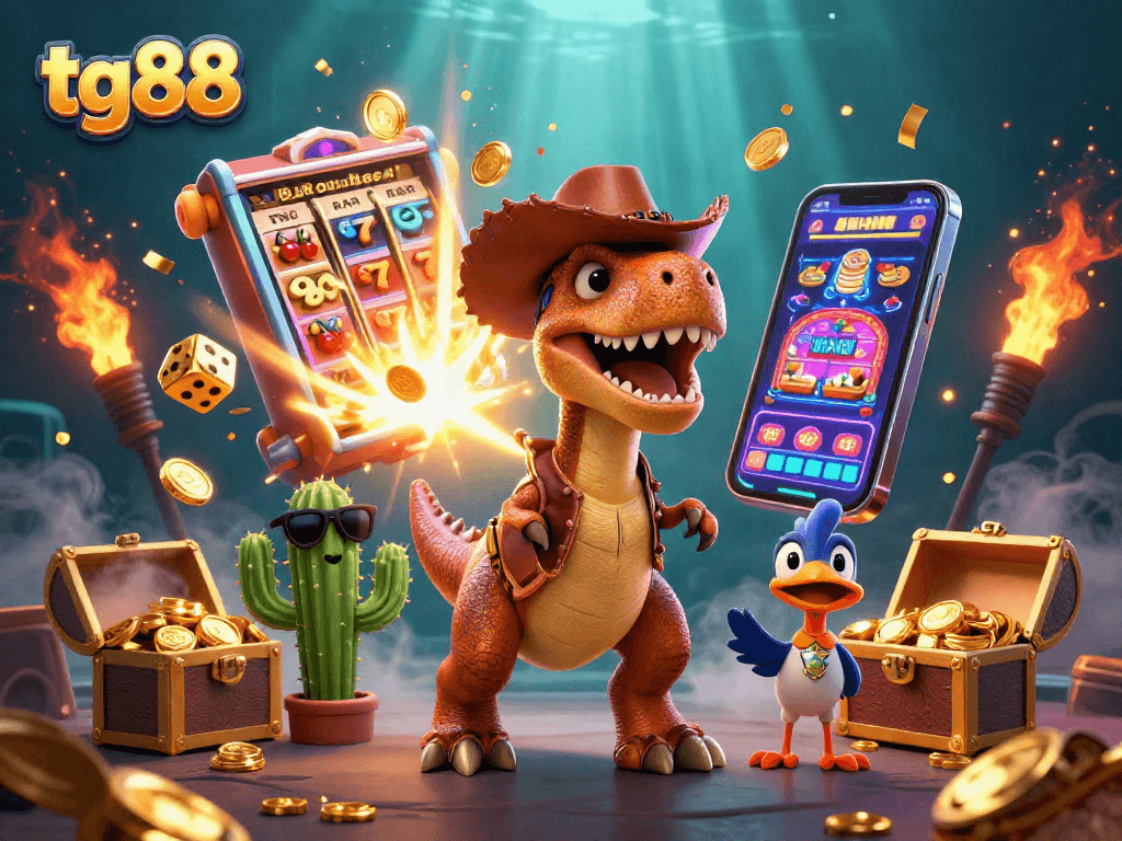 Spin the reels at tg88 for a thrilling jackpot explosion in this vibrant 3D casino scene