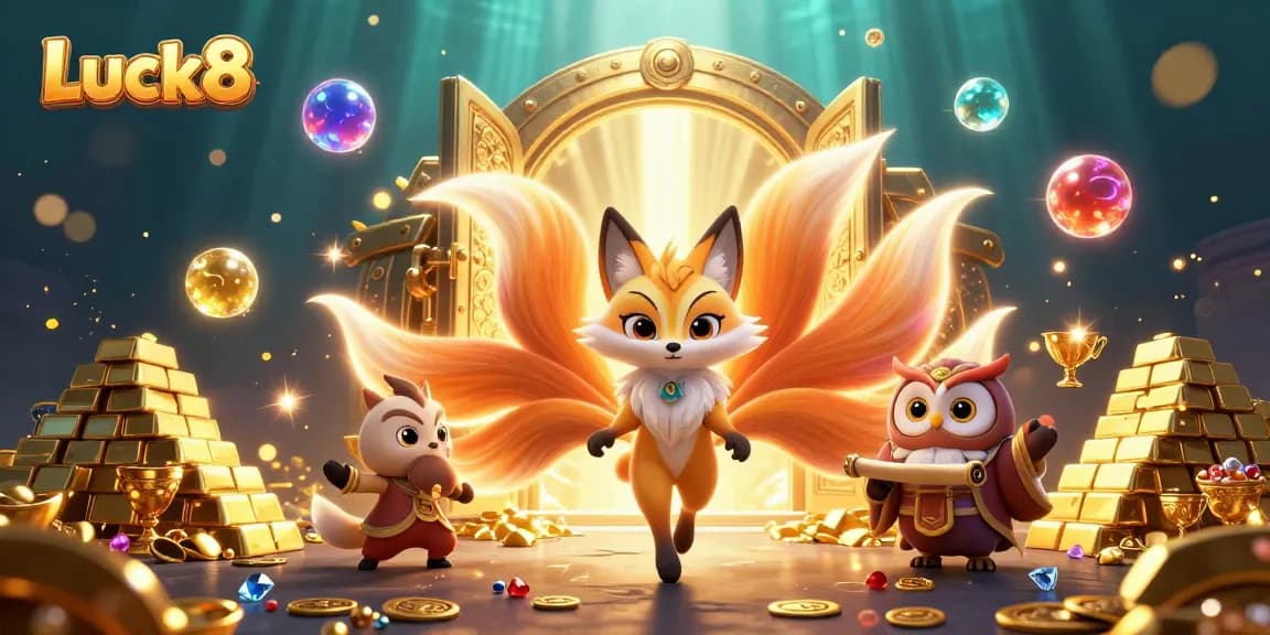 Experience thrilling adventures with Luck8, featuring vibrant characters and treasure elements in lavish casino settings.