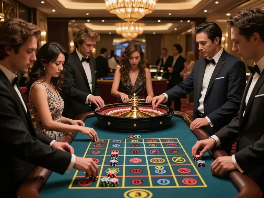 Experience the thrill of 99win at a bustling roulette table with players engaged in strategic betting.