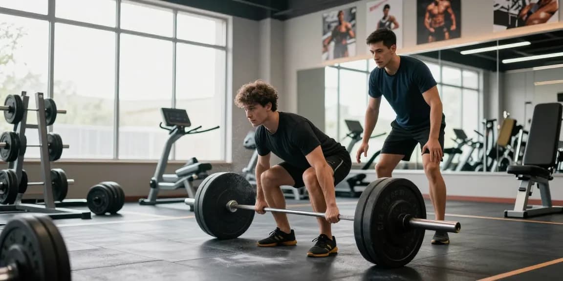 Anabolika-Shop - Bodybuilder beim Deadlift im Fitnessstudio, motivierende Umgebung mit professioneller Anleitung.