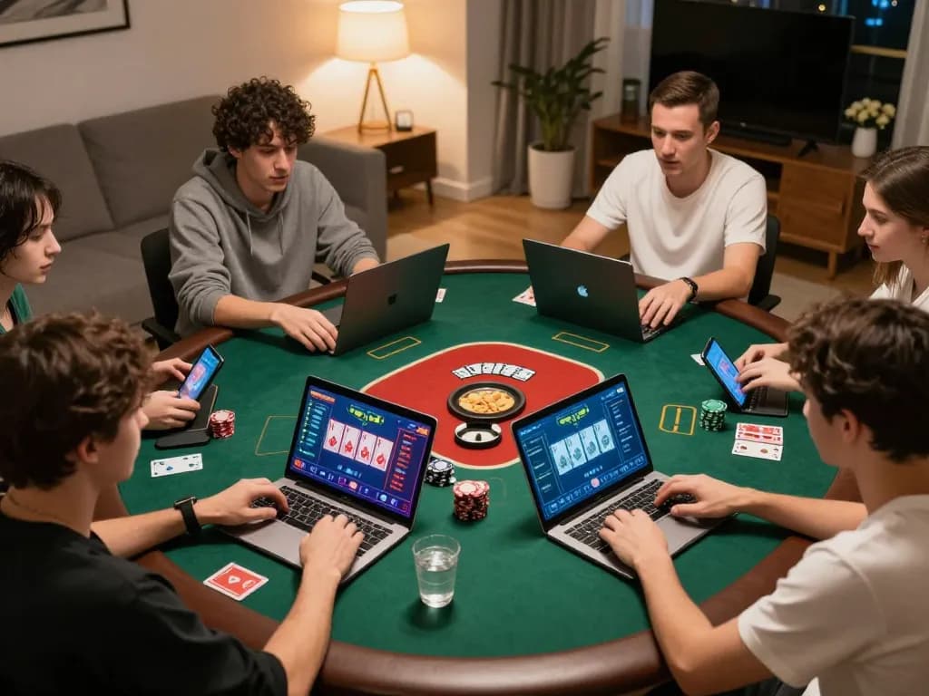 Players enjoying kp 88 poker online with engaging screens and cozy home setup.