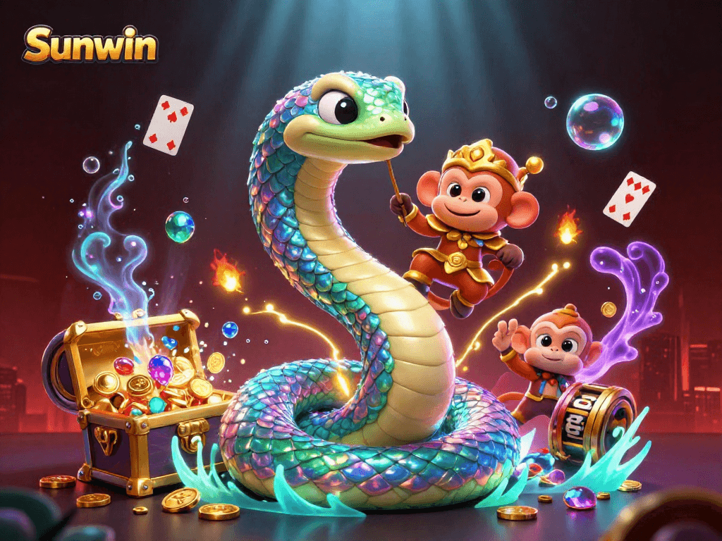 Spin and win with Sunwin's vibrant slot games and dynamic features in this colorful casino scene.