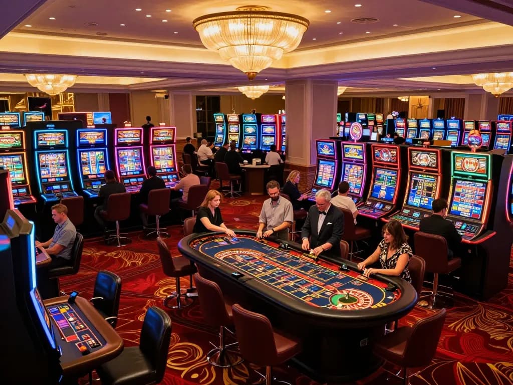 Players experiencing SC88 gaming excitement at an upscale casino with vibrant slot machines.