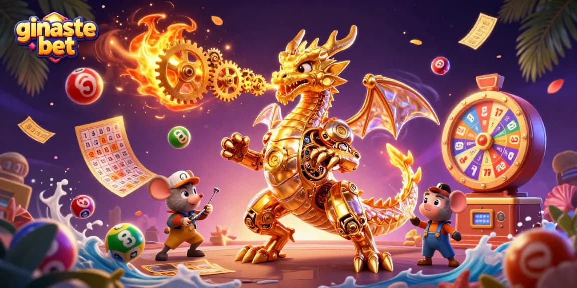 Experience thrilling ginaste bet action amidst vibrant lottery and gaming elements in this dynamic 3D illustration.