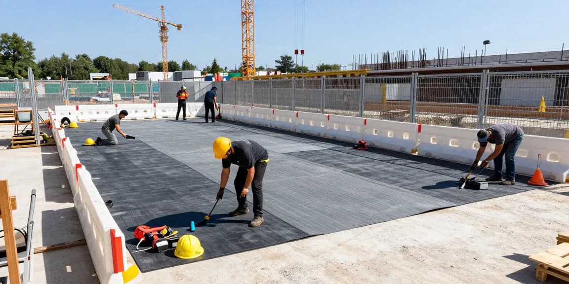Effektive mobile Schallschutzlösung für Bauzäune zur Reduktion von Baulärm.