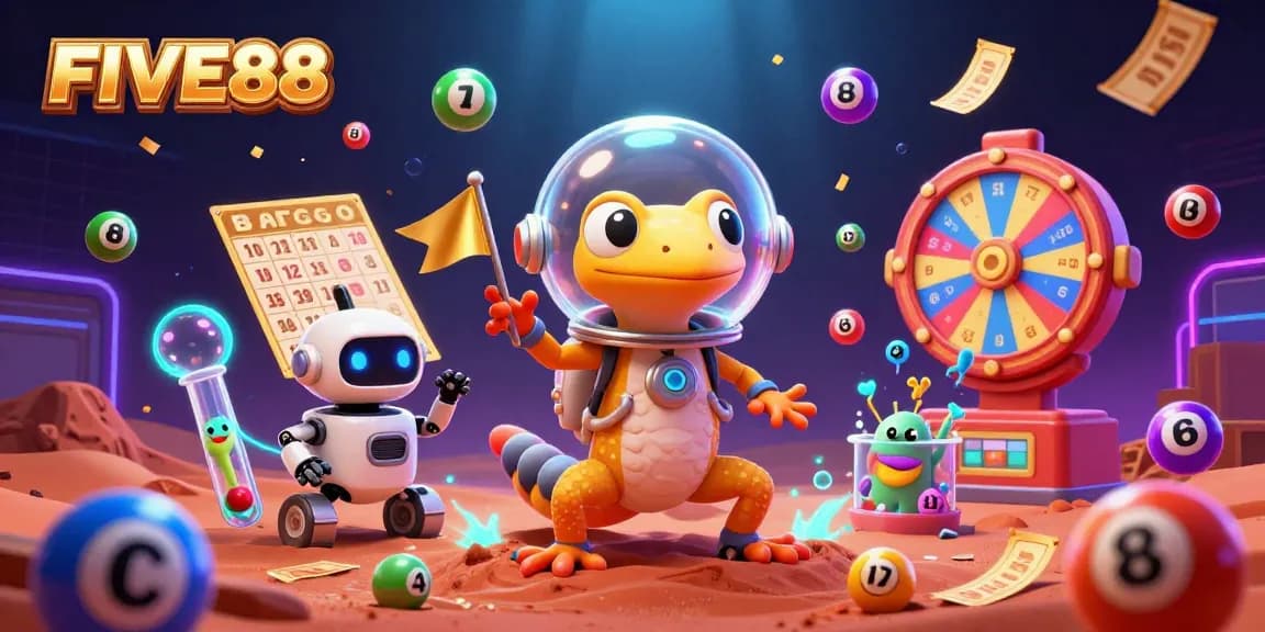 Engage with FIVE88's vibrant Martian casino adventure featuring lottery excitement and alien exploration.
