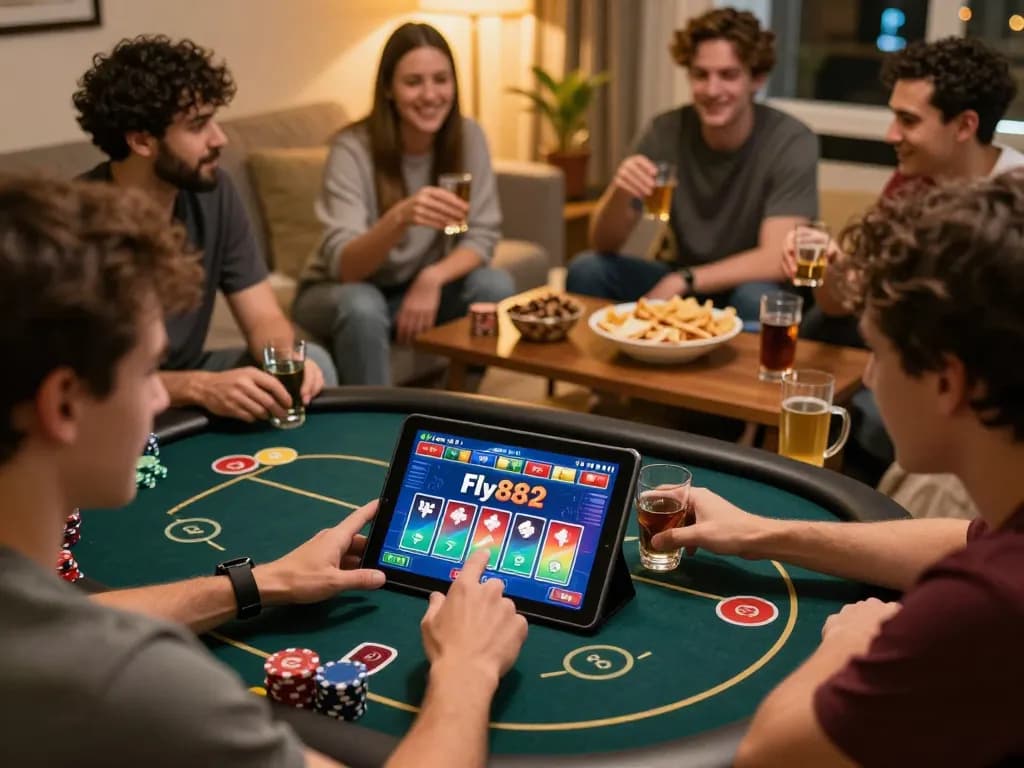 Engaging in online poker with fly882 while friends gather for a social gaming night.