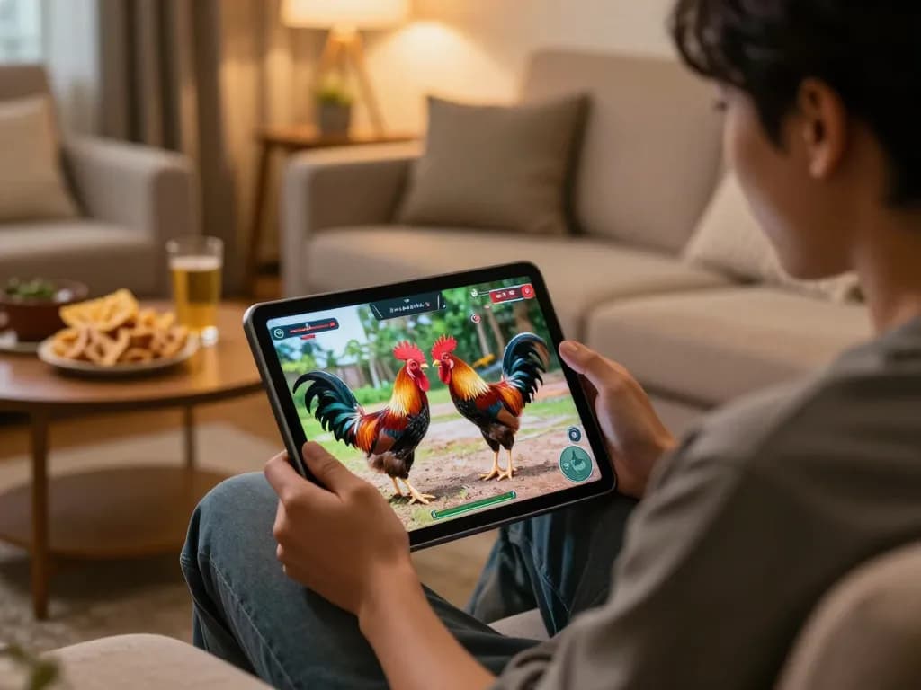 Watch đá gà trực tiếp thomo on tablet, roosters battling in high definition.