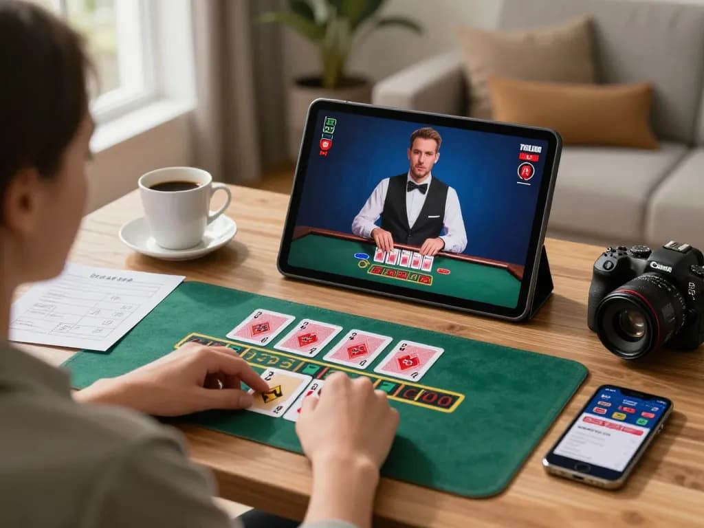 Play live blackjack online at nhà cái LLwin with a strategic gaming setup and elegant atmosphere