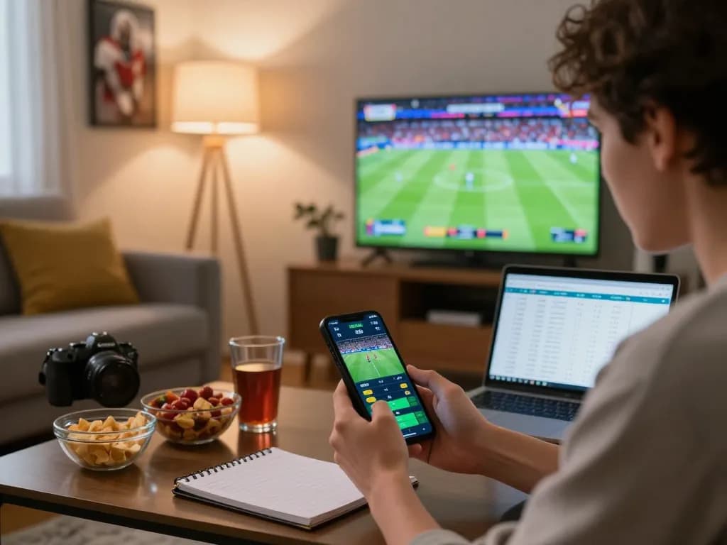 Engage in kèo nhà cái while watching sports at home on a mobile device, capturing the excitement of live betting.
