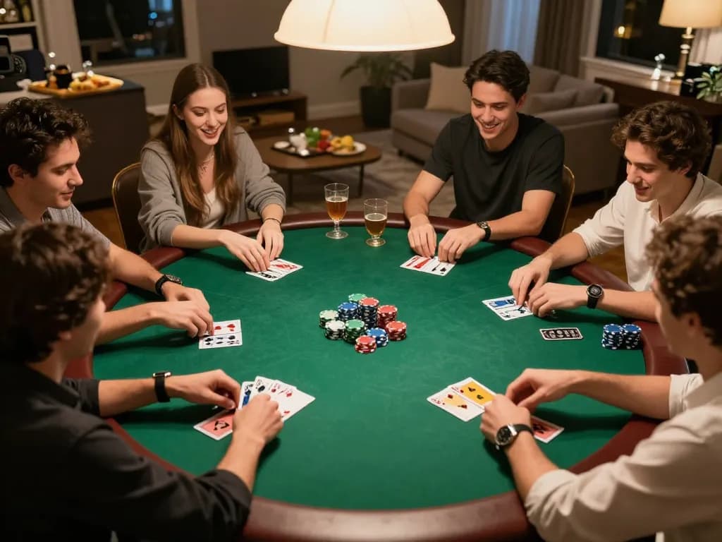 Die besten Auswahlmöglichkeiten für die besten Pikakasinot, präsentiert in einem lebhaften Poker-Spielumfeld mit strategischen Interaktionen.