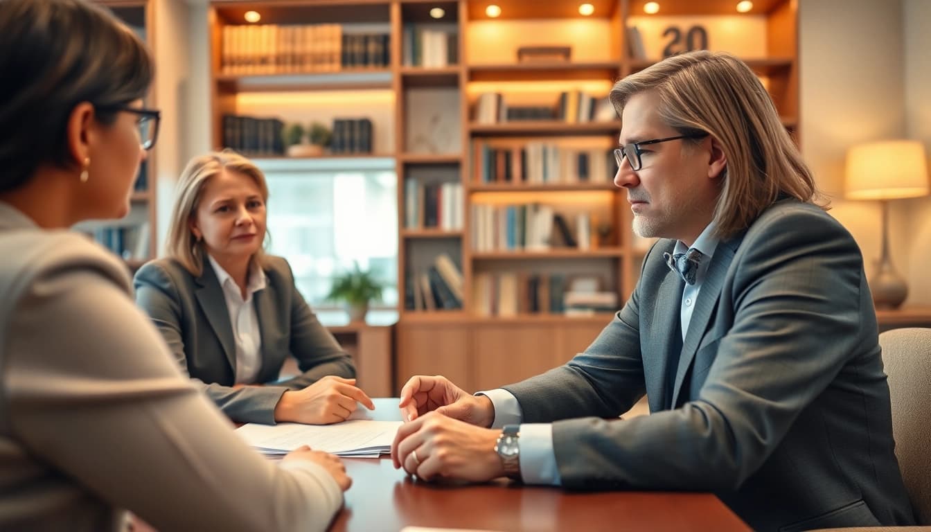 Schuldnerberater unterstützt ein Paar bei finanziellen Herausforderungen.