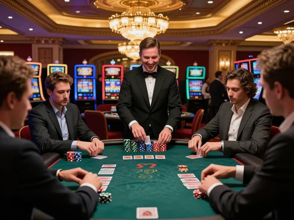 XX88 players eagerly betting at a vibrant blackjack table in a luxury casino ambiance.