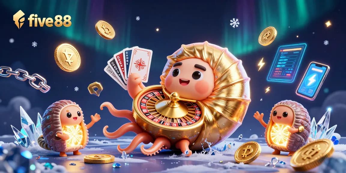Engage with five 88 at a vibrant online casino featuring a giant nautilus roulette wheel.