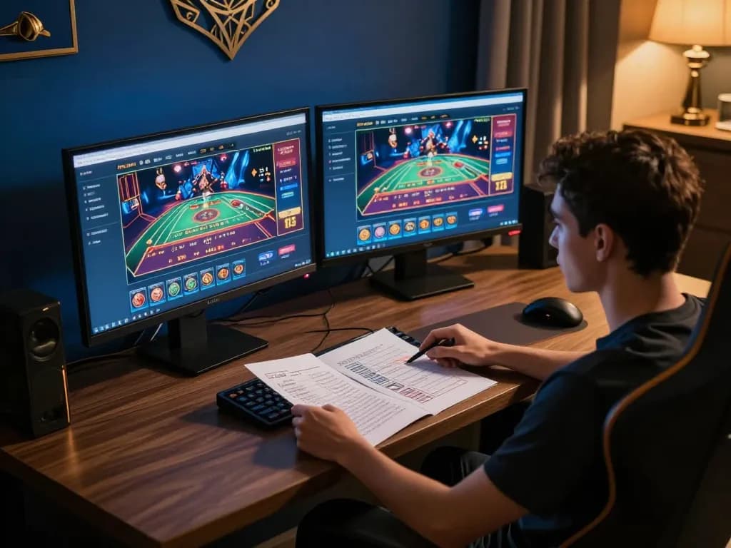 SX88 online gaming experience with sophisticated multiple screens displaying live casino action and strategic insights