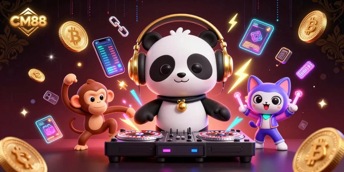 Engage with CM88, where a DJ panda spins roulette wheels, while a monkey dances and a kitten wields glow sticks.