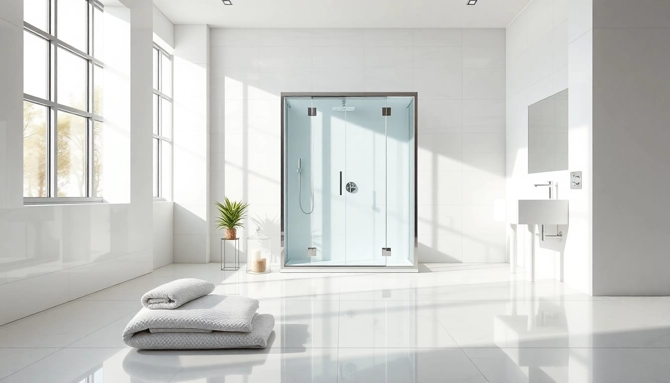 Duschkabine 90x90 in einem modernen Badezimmer mit eleganten Glaswänden und glatten Oberflächen.