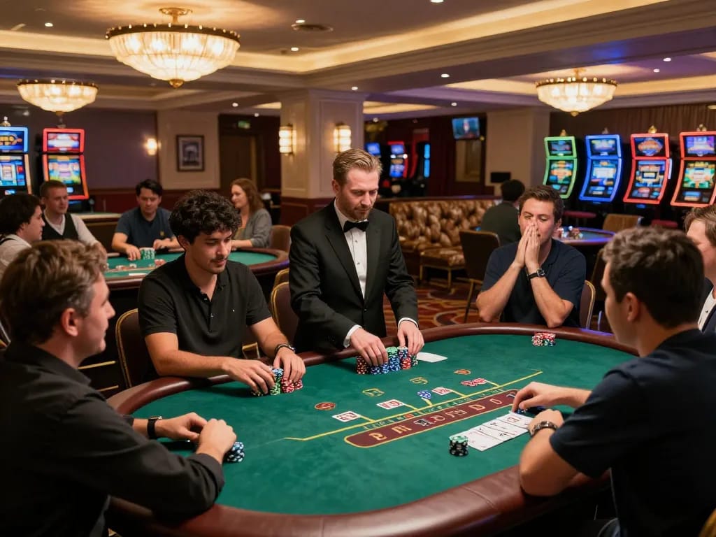Players engaging in blackjack at QQ88 casino with chips and cards, highlighting a thrilling gaming atmosphere