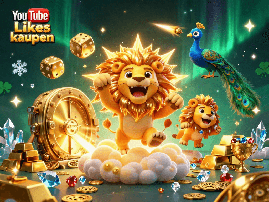 YouTube Likes kaufen und gewinnen mit strategischen Casino-Taktiken in einem lebhaften 3D-Illustrationsszenario.