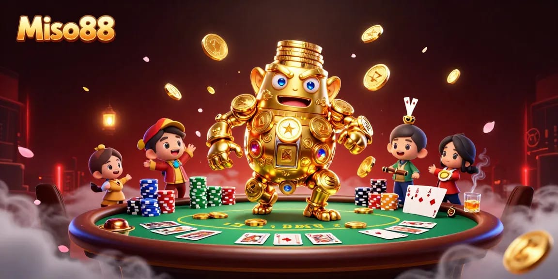 Experience Miso88's vibrant casino world with a dynamic scene showcasing high-stakes poker and excitement.