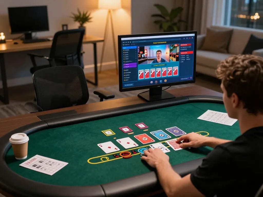 Engaging in online blackjack strategy, showcasing the hk digital gaming interface and comfortable setup