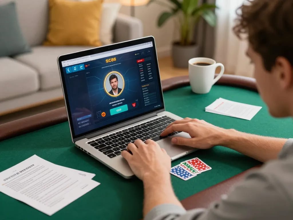 Player enjoying SC88 online poker experience with strategic insights in a cozy setting.