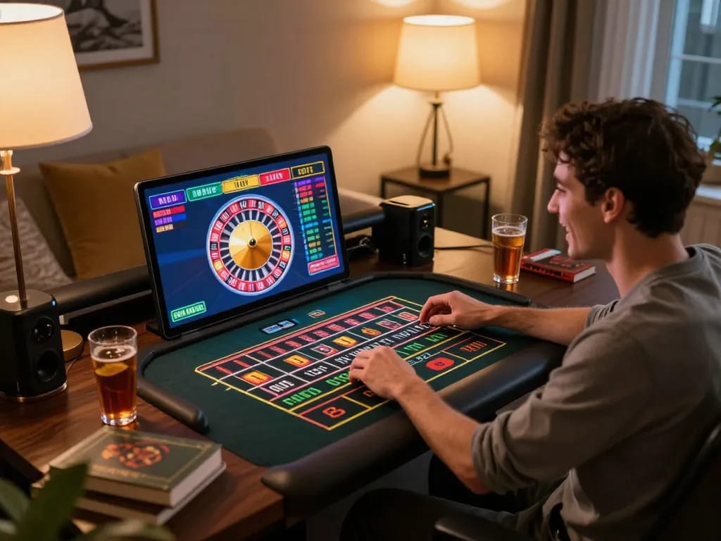 Player enjoying an engaging online roulette game at f168.news, showcasing excitement in a cozy environment
