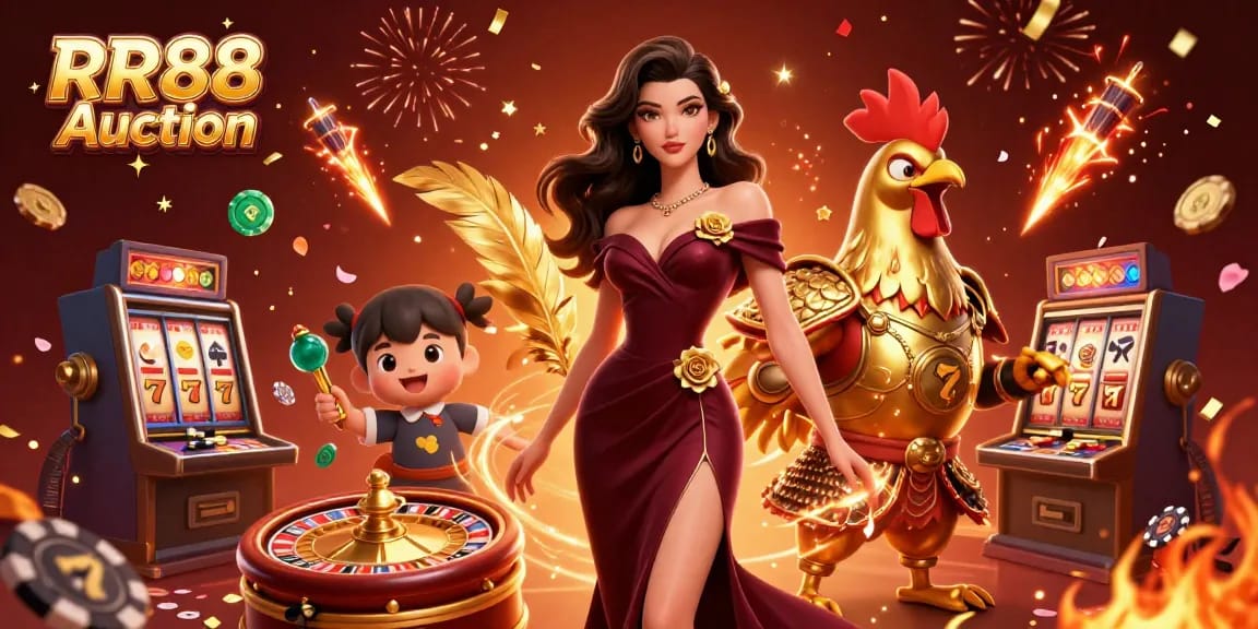 Experience exhilarating gaming action with RR88 Auction's vibrant casino scene featuring dynamic characters and rich elements.
